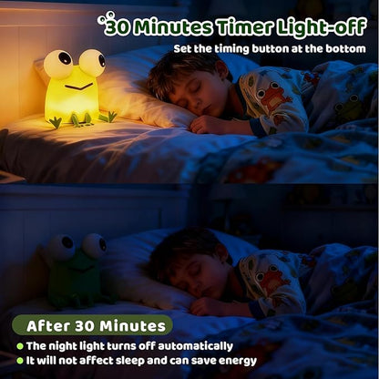 Frog Night Light with Timer Dimmable 3 Brightness 7 Colors Kawaii Frog Lamp Warm Sleep Aid USB Rechargeable Portable Night Lamp Decor for Girl Boy Nursery/Bedroom/Desk/Office