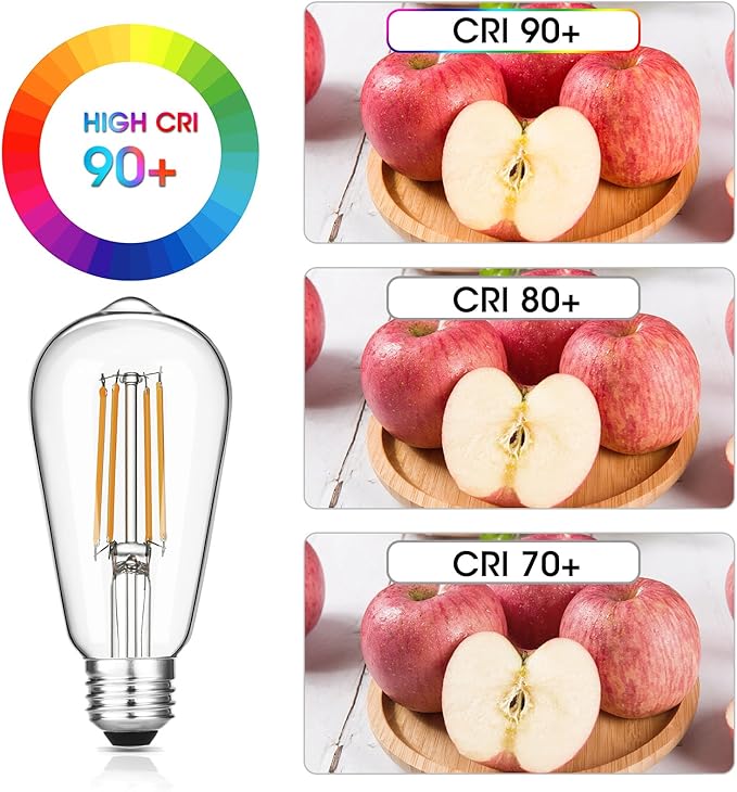 Gozelux Vintage LED Edison Bulbs 6W, Equivalent 60W Incandescent, Warm White 2700K, ST58 Antique LED Filament Bulbs with 90+ CRI, E26 Medium Base,Dimmable, Clear Glass, Pack of 6