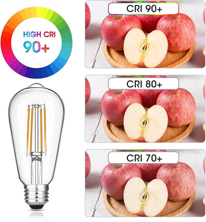 Gozelux Vintage LED Edison Bulbs 6W, Equivalent 60W Incandescent, Warm White 2700K, ST58 Antique LED Filament Bulbs with 90+ CRI, E26 Medium Base,Dimmable, Clear Glass, Pack of 6