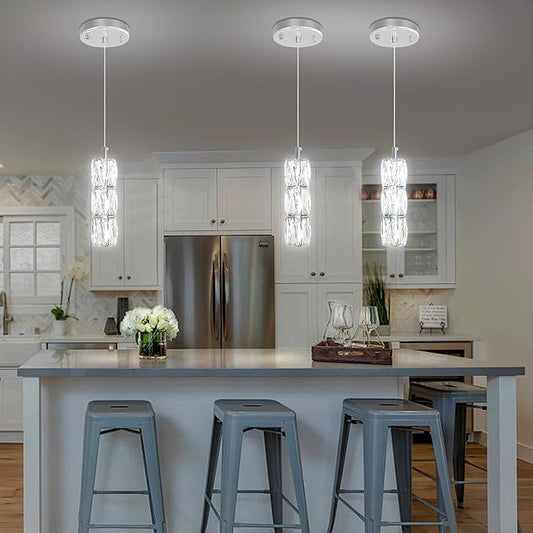 ykolupty Pendant Lights Kitchen Island Single Head Chrome Crystal Island Lights Dining Foyer Entrance Modern Chandeliers LED Dimmable 2700-6000K
