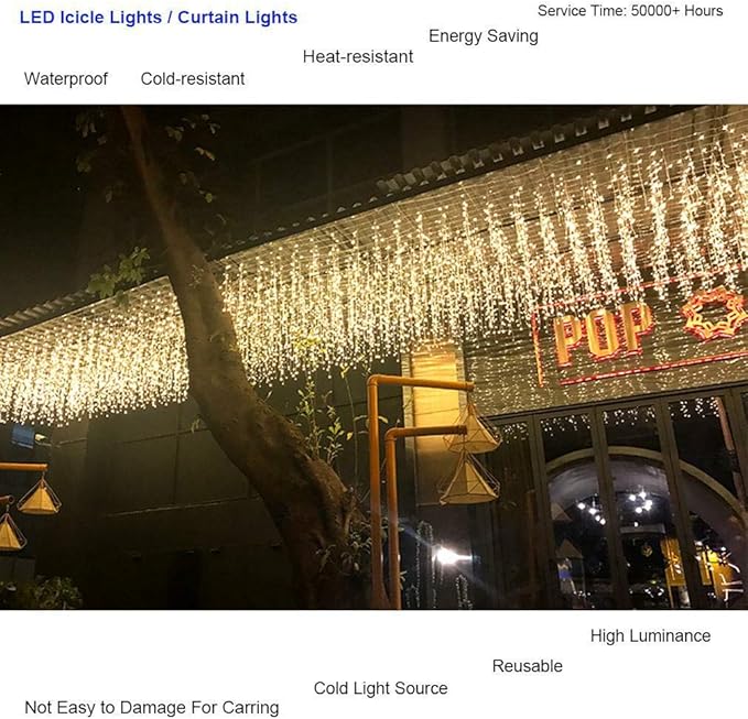 ZIMINGU Icicle Diwali Lights Outdoor, Christmas Hanging Window Curtains Dangling 16.4FT 216LEDs 8 Modes Weeping Willow Ceiling Fairy String Lights, Warm White, 5M