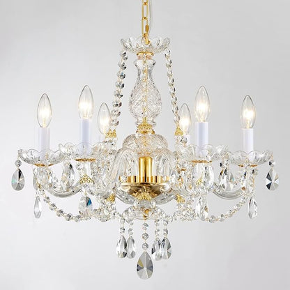 AGV LIGHTING CH003 K9 Crystal Chandeliers, French Classic Style Light Fixture, 6-Lights, D22 x H20, Adjustable Chains 59", Shinny Gold Finish Frame