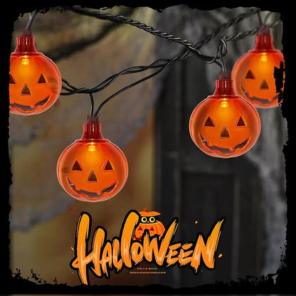 Halloween Led Pumpkin Lights Outdoor 8.5Ft Halloween Decorations Lights with 10 LED Clear Orange Pumpkin Light Waterproof, Plug in Pumpkin String Light for Indoor Party Patio Window Garden Home Decor
