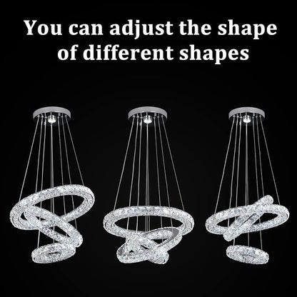 3 Rings Modern Crystal Flush Mount Chandelier - 3-Colors Changeable Crystal, 15.7''+11.8''+7.8'' LED Ceiling Light DIY Adjustable, Living Room, Hotel, Office