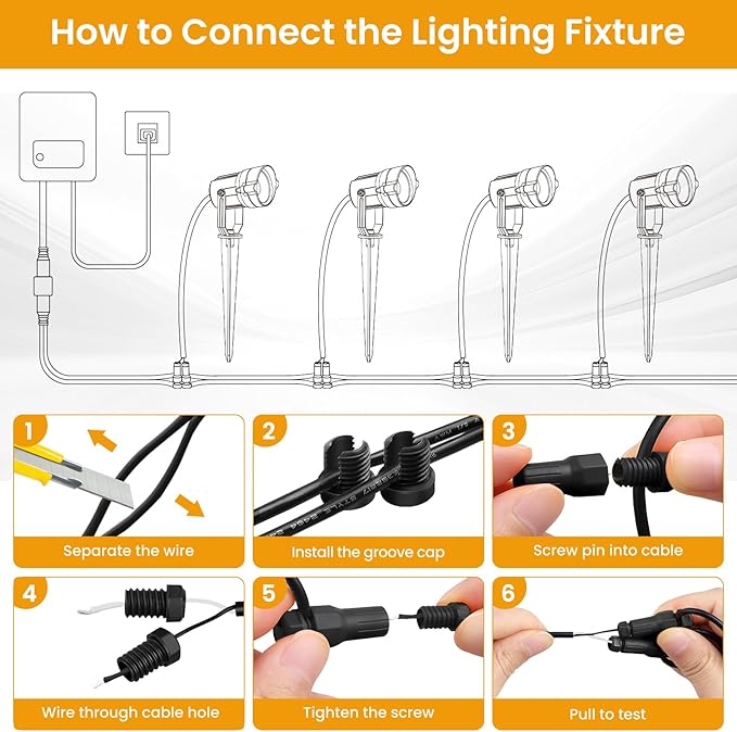 Landscape Lighting Kit, Low Voltage Landscape Lights with Dusk to Dawn Transformer 33FT Wire, Waterproof Outdoor Landscape Lights 3000K 12-24V, Outdoor Spotlight for Yard House 4Pack