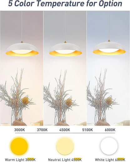 kudos LED Pendant Light Fixtures, Modern White and Gold Pendant Lights, 15 Inch Large Hanging Light Fixtures for Kitchen Island, Dining Room, Living Room, Bedroom, 5CCT Adjustable, KDPL02-WT