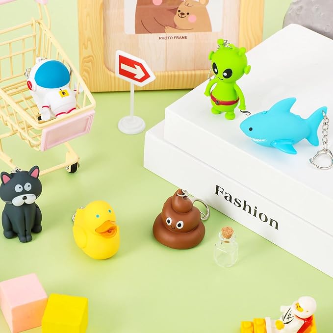 Newtay 6 Pcs Nurse Animal Flashlight Keychain Pediatric Nurse Flashlight LED Cat Alien Lion Frog Animal Pen Badge Reel Light(Lovely)