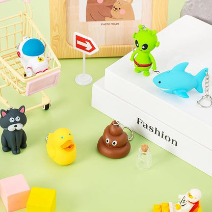 Newtay 6 Pcs Nurse Animal Flashlight Keychain Pediatric Nurse Flashlight LED Cat Alien Lion Frog Animal Pen Badge Reel Light(Lovely)