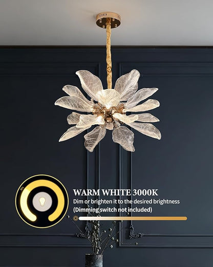 Modern Tree Branch Leaf Chandelier, 18-Light 25.59" Luxury Gold Pendant Lighting, LED 40W 3000K Warm White Chandeliers, Adjustable Height for Living Room, Dining Room, Bedroom, Kitchen Island