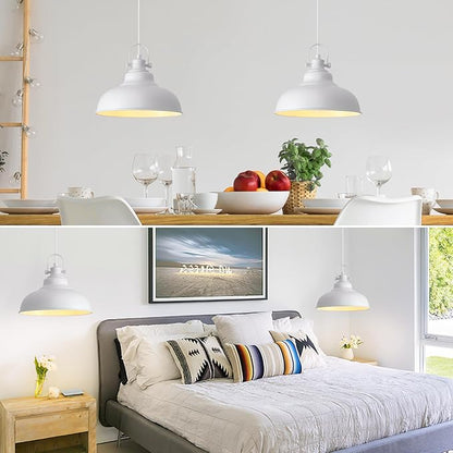 White Pendant Lights Kitchen Island 3 Pack, 11.4 Inch Kitchen Pendant Lights, Industrial Pendant Light, White Dome Pendant Light, Island Pendant Light for Kitchen, Dining Room, Bedroom