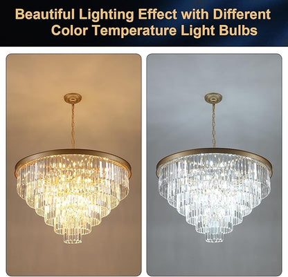 Modern Gold Crystal Chandeliers 35'' Large Chandeliers for High Ceiling Foyer K9 Crystal 6-Tier Luxury Chandelier 22-Light Round Ceiling Chandelier Light Fixtures for Staircase Entry Living Room