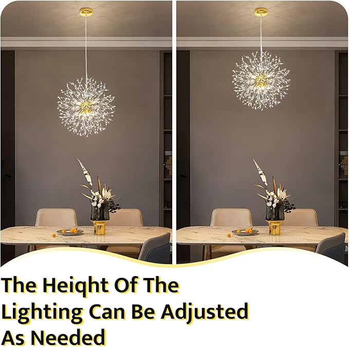 Qamra Modern Gold Crystal Chandeliers, Firework Dandelion Sputnik Chandelier Light Fixture Pendant Lighting for Living Room, Dining Room, Bedroom, Kitchen(8-Light, Gold)
