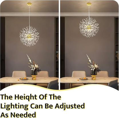 Qamra Modern Gold Crystal Chandeliers, Firework Dandelion Sputnik Chandelier Light Fixture Pendant Lighting for Living Room, Dining Room, Bedroom, Kitchen(8-Light, Gold)