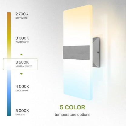 ASD 14 Inch Indoor LED Wall Sconce - 24W 2700K-5000K Dimmable Brushed Nickel Wall Sconce Lights for Living Room, Bedroom, Bathroom, Hallway - Modern Wall Sconces Hardwired, ETL Interior Light Set of 2