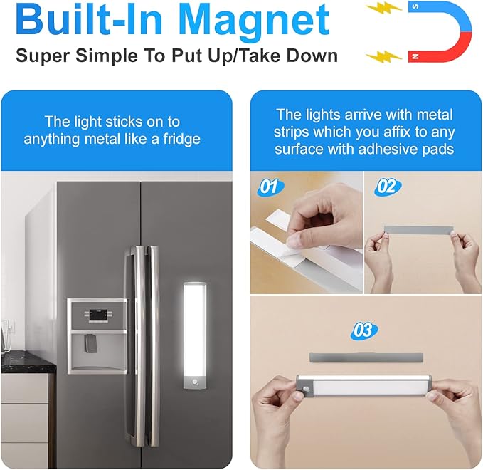 RXWLKJ 30-LED Under Cabinet Lights,USB Rechargeable Kitchen Night Light,Battery Operated Counter Closet Lighting,Wireless Motion Activated Light for Cabinets Cupboard Pantry(Warm Light 2Pack