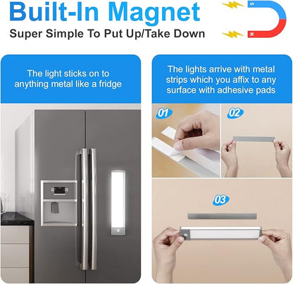 RXWLKJ 30-LED Under Cabinet Lights,USB Rechargeable Kitchen Night Light,Battery Operated Counter Closet Lighting,Wireless Motion Activated Light for Cabinets Cupboard Pantry(Warm Light 2Pack
