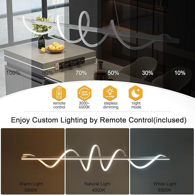 Modern LED Pendant Light Fixture,47.24inch Modern Chandelier Light Fixtures Dimmable with Remote 3000K-6500K Adjustable Color Temperature Brightness,Modern Kitchen Island Lighting for Dining Room