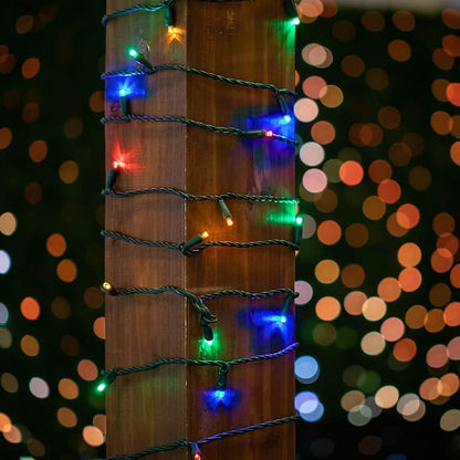 Novelty Lights 50ft 100 LED Multicolor Christmas Lights Outdoor/Indoor, 6" Spacing, Green Wire String Lights for Festive Xmas Lighting, IP55, UL Listed, Dimmable, Connectable