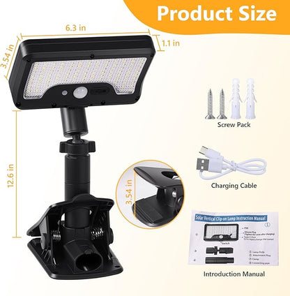 Clip on Solar Lights Outdoor with Motion Sensor, 360°Rotatable & Vertically Adjustable Solar Fence Lights with 92 LEDs (600 LM, 6000 K), IP65 Waterproof Security Light for Chain Link, Gutter, Camping