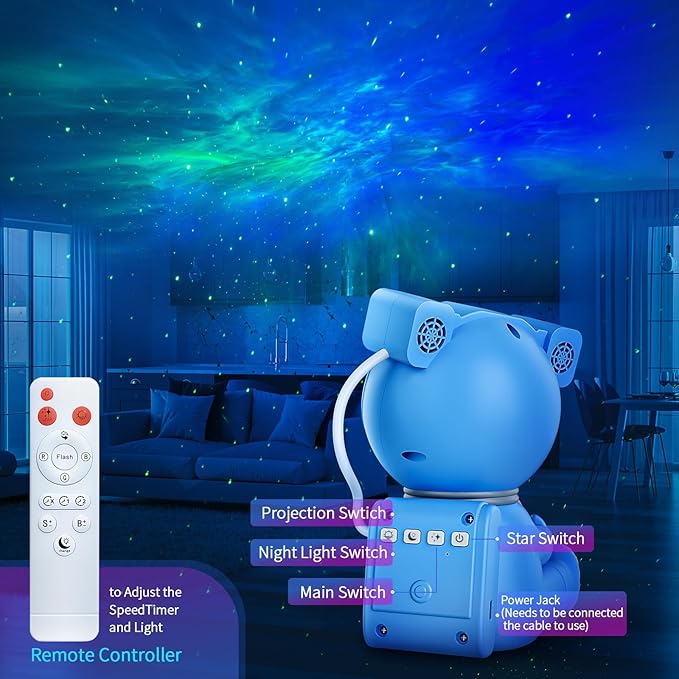 Cayclay Astronaut Galaxy Projector, Star Projector with Timer and Remote, Night Light with Moon Lamp, LED Nebula Lamp for Kids Adults, Room Decor Gift (Blue Pro)