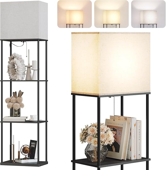 SUNMORY Large Size Floor Lamp with Shelves, 4-Tier Modern Standing Lamp with 3 Color Temperature Bulb, Tall Floor Lamp with Shelf, Corner Display Bookshelf Lamps for Living Room, Bedroom, Office