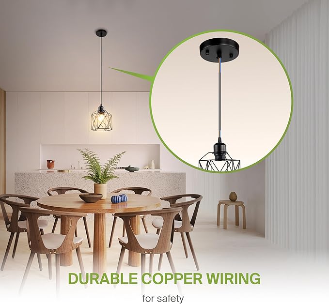 ASD Black Pendant Light Fixture - 1xE26 120V ETL Modern Pendant Lights Kitchen Island, Industrial Hallway, Living Room, Kitchen Island Lighting, Hanging Dining Room Light Fixtures Over Table 2 Pack