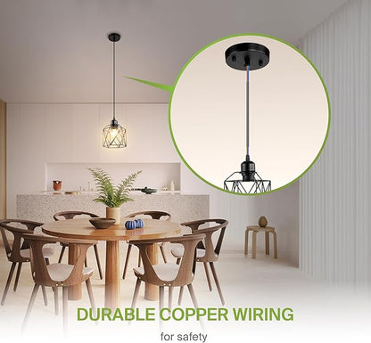 ASD Black Pendant Light Fixture - 1xE26 120V ETL Modern Pendant Lights Kitchen Island, Industrial Hallway, Living Room, Kitchen Island Lighting, Hanging Dining Room Light Fixtures Over Table 2 Pack