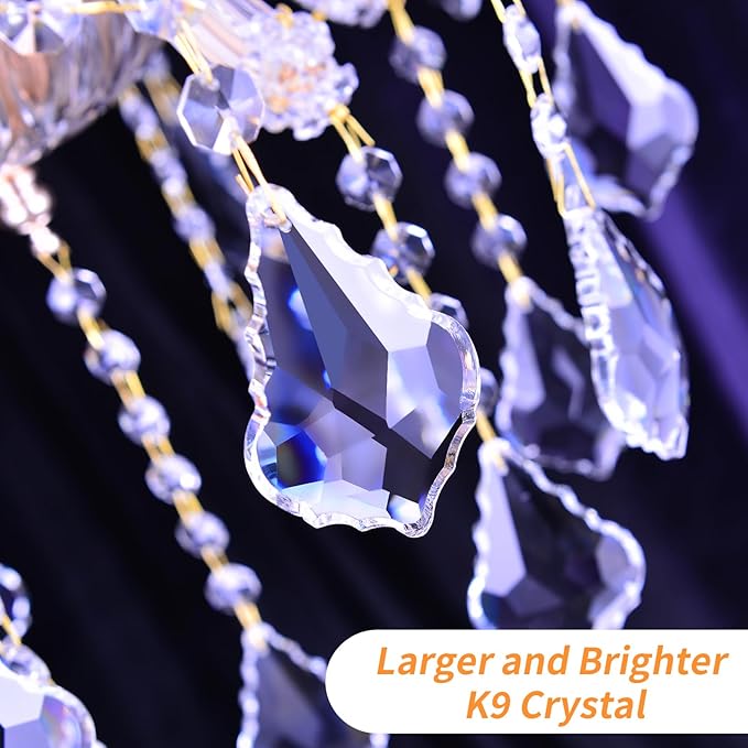 Luxurious K9 Crystal Chandelier for Living Room & Bedroom – Elegant Modern Ceiling Light, Adjustable Height, Energy-Efficient LED (7 Lights E12 Bulbs)