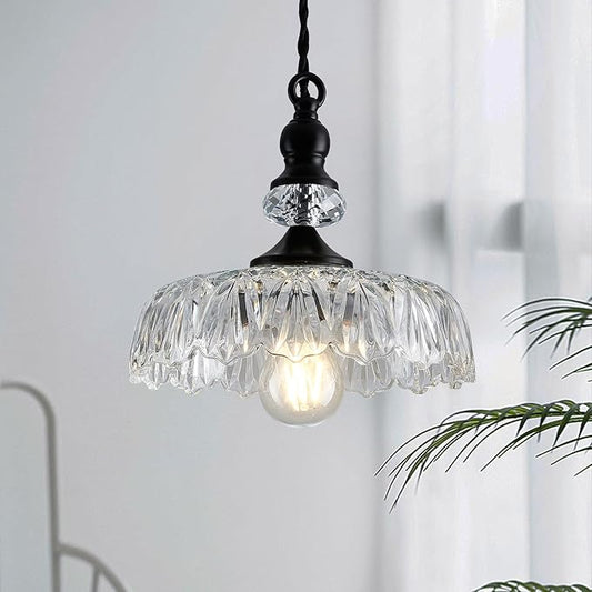 CVKASH Vintage Glass Pendant Light Fixture Black Modern Adjustable Chandelier Hanging Light for Farmhouse Dining Room Kitchen Bedroom Hallway Island