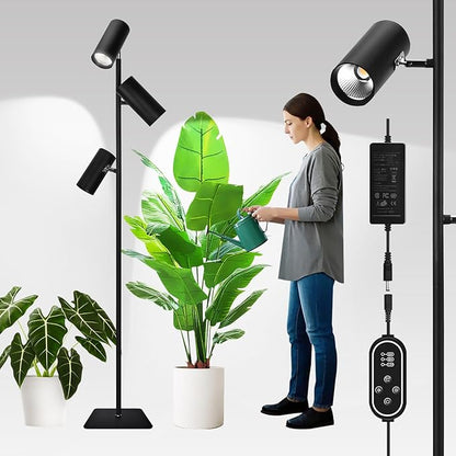 90W Dimmable Grow Light, Full Spectrum COB LED Triple-Head Floor Lamp with High CRI, 6/8/12H Timer, Adjustable Height (43"-83") & Angle – Standing Grow Lights for Indoor Plants (daylight 6000K)