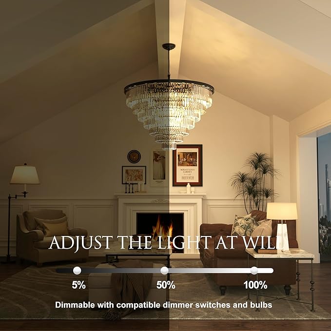24 Lights Empress Crystal Chandelier Lighting Modern Contemporary Chandeliers Pendant Ceiling Lamp Lights Fixture 7-Tier for Dining Room Living Room Hotel Showroom W39.4