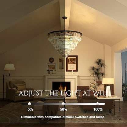 24 Lights Empress Crystal Chandelier Lighting Modern Contemporary Chandeliers Pendant Ceiling Lamp Lights Fixture 7-Tier for Dining Room Living Room Hotel Showroom W39.4