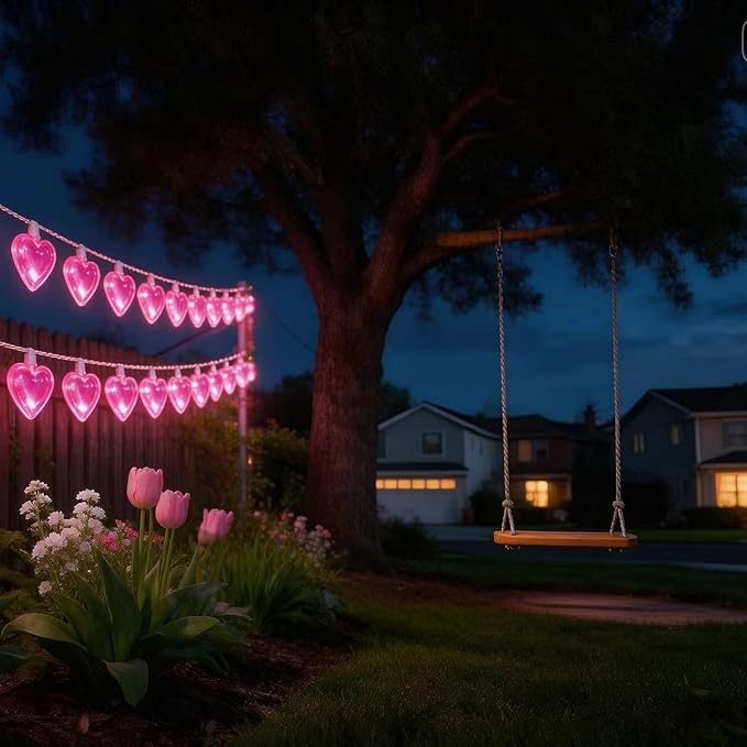 Pink Heart Decorative Lighting String, 10 Count Pink LED and 9 FT White Wire, for Valentine’s Day, Mother’s Day, Father’s Day, Birthdays.