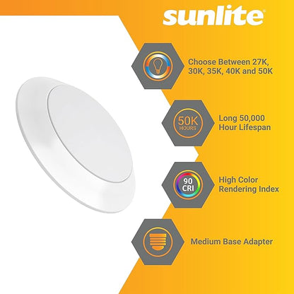 Sunlite 87799 7" Round Flush Light Hardwire/Retrofit Fixture, 15W, 950 Lmns, CCT Switch 27K/30K/35K/40K/50K, Dimmable, 90 CRI, ETL Listed, Energy Star, Medium E26 Base, Title-24 Compliant, 1 Pack