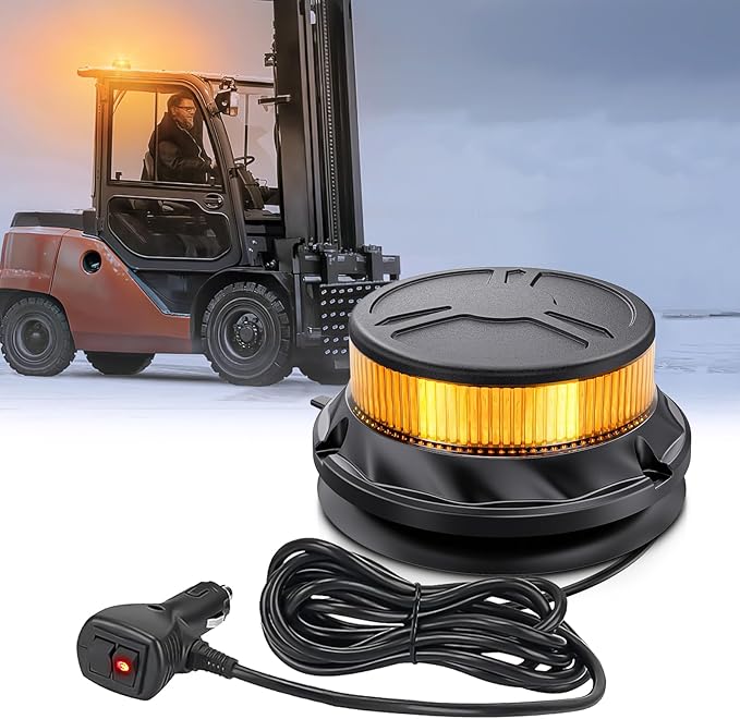 Nilight Amber Beacon Light 12V-24V Aluminum Base Flashing Safety Warning Lights Permanent & Magnet Mount LED Emergency Rotating Strobe Light for Forklift Truck Tractor UTV Snow Plow, 2 Years Warranty