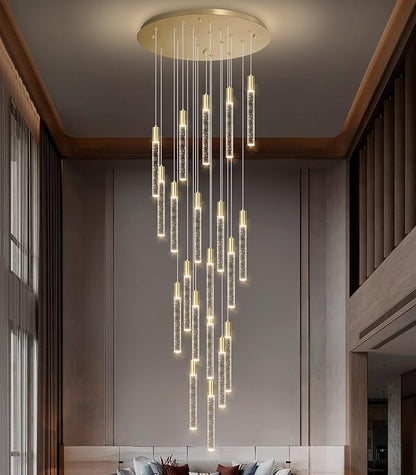 HAIXIANG 13ft Long Crystal Chandelier for Living Room, Dining Room, Entryway, Kitchen, Hotel - Gold