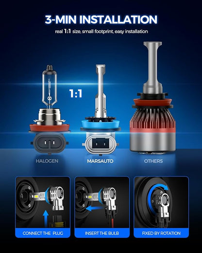 Marsauto M4 HB3 H11/H8/H9/H16 Bulbs Combo Fog Lights, 120,000LM 1200% Brighter 9005 H11 Combo, 1:1 Design with Cooling Fan, Plug and Play, Pack of 4