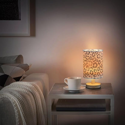 Bedside Table Lamp Leopard Brown Nightstand Lamp with Wood Desk Lamps for Bedroom Living Room Nursery Office Home Decor