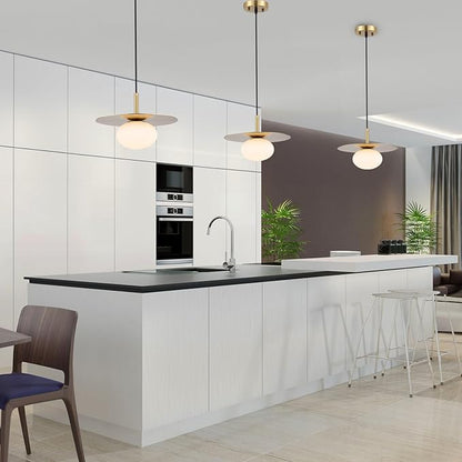 BYOLIIMA Modern Globe Pendant Lighting Set of Two Milky White Glass Shade Brass Gold Farmhouse Pendant Light 11.81" Dome Industrial Hanging Ceiling Light Fixture Kitchen Island Dinning Room Bedroom