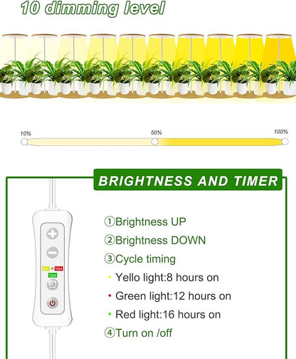 Plant Grow Light for Indoor Plant,Bamboo Mini LED Grow Light Garden,Height Adjustable,Automatic Timer with 8/12/16 Hours，2 Pack