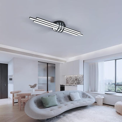 Garwarm Modern Ceiling Light Fixture,39.4 Inch Black Kitchen Lights Ceiling, Linear Dimmable LED Chandelier Remote Control for Dining Room Living Room Bedroom