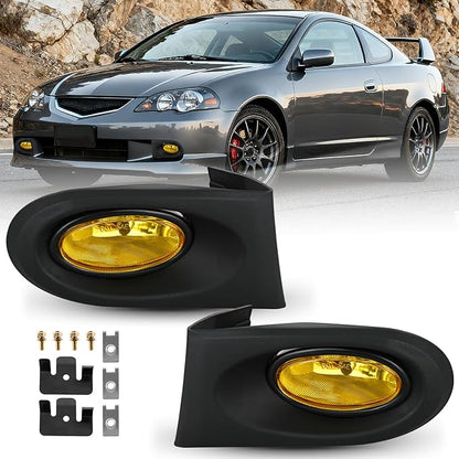 Nilight Fog Lights Assembly Compatible with 2002 2003 2004 Acura RSX Left Driver and Right Passenger Side Amber Lens w/H11 12V 55W Bulbs