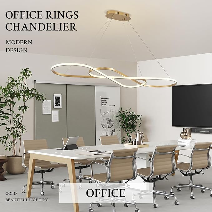 Modern LED Chandelier Gold Dimmable LED Pendant Light for Dining Room Light Fixture Over Table Modern Kitchen Island Lighting High Ceiling with Remote for Living Room(56 Inch, 3000K-6500K)