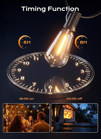 Minetom 55FT Outdoor String Lights with Remote, 25+2 Shatterproof ST38 LED Bulbs, Waterproof Patio Lights with 3 Modes, Dimmable & Connectable 2700K Hanging Lights for Backyard Porch Deck Balcony