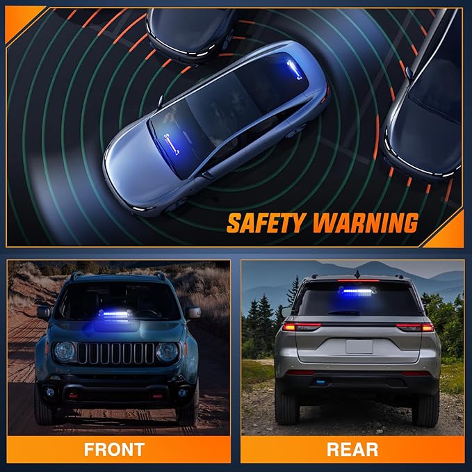 Nilight 12LED Traffic Advisor Strobe Light Bar Blue White Emergency Warning Hazard Safety Dash Front/Rear Windshield Flashing Lights for Cars Trucks Police Firefighter Plow Construction Vehicles