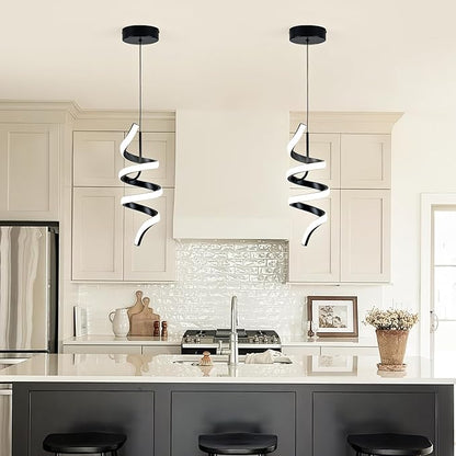 MAYNA Spiral Modern Pendant Light, 4000K Natural White LED Pendant Lights Kitchen Island, 11W Adjustable Height Island Lights for Kitchen Bedroom Dinning Room Living Room, 1 Pack (Black)