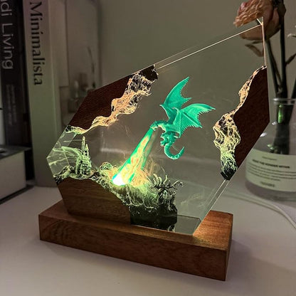 Epoxy Ice Dragon Resin Lamp, Handmade Resin Night Light with USB Port, Multi-Color LED Light, Ideal Home Bedroom Decor, Unique Birthday Holiday Gifts for Father Men Husband Boyfriend Him Kids (10"x6")