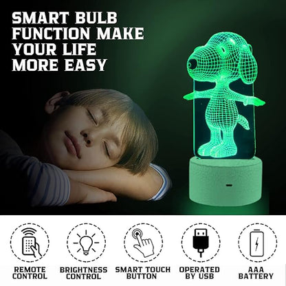 Dog Animal 3D Lamp Night Light Touch Table Desk Lamps 7 Color Changing Lights with Acrylic Flat & ABS Base & USB Charger & Remote Controller
