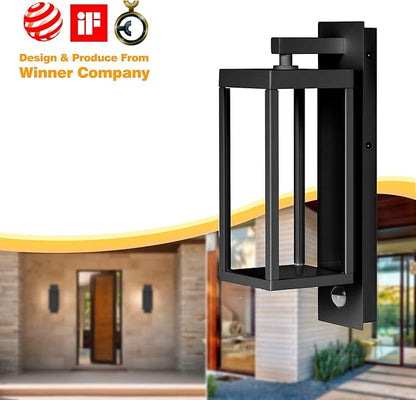 Motion Sensor Outdoor Wall Lantern 2 Pack Black Modern LED Exterior Light Fixture with Clear Glass for House Garage IP54 Waterproof 750LM