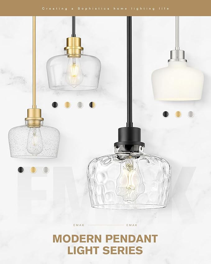 Emak 2 Pack Pendant Lights Kitchen Island, 8 Inch Black Pendant Light Fixtures with Clear Glass Shade, Modern Farmhouse Island Lights for Kitchen, Dining Room, Bar, PL122-BK-CG-2PK